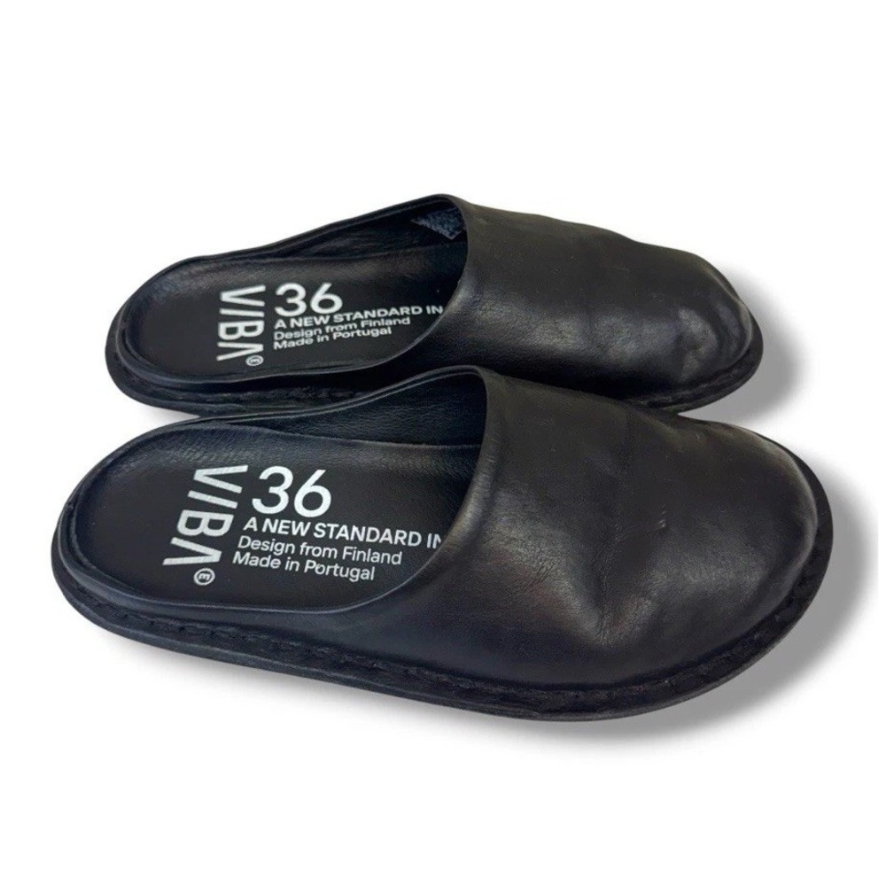 VIBA Women's Black Leather Mule Comfort Shoes EU 36 US 6 Slip-On Flat Heel EUC